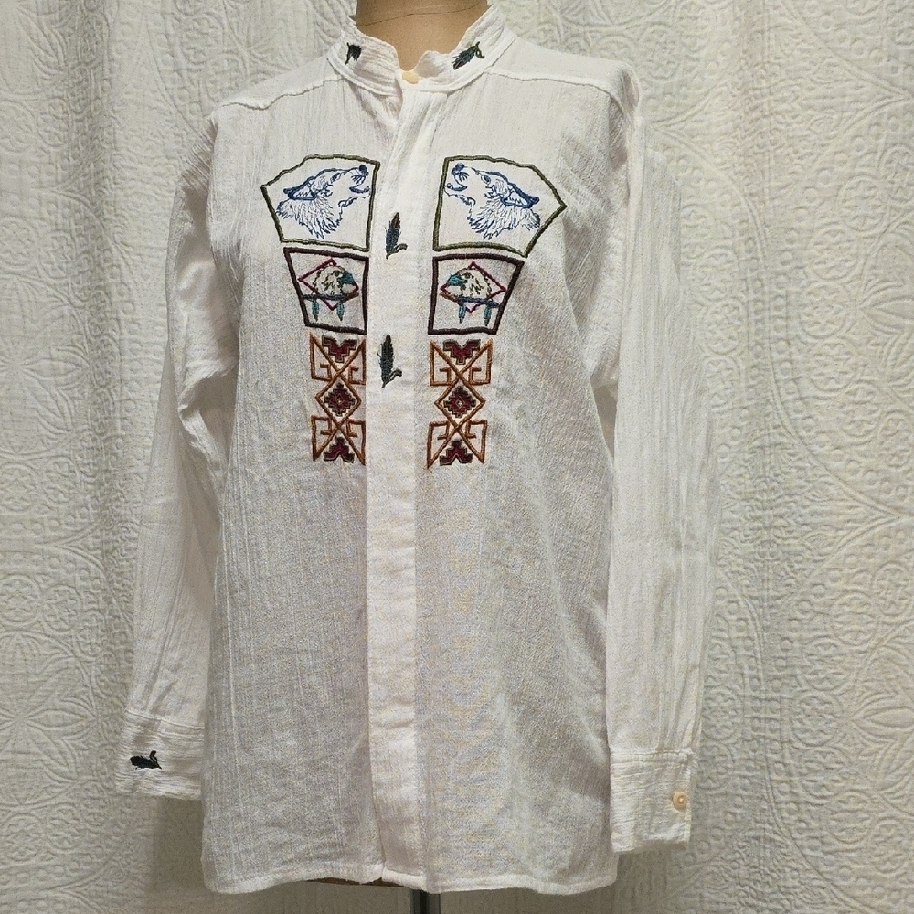 Embroidered White Button Down Shirt